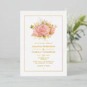Blush Pink and Gold Floral Wedding Folieneinladung (Stehend vorne)