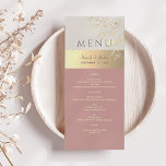 Blush Pink and Gold Floral Wedding Menükarte<br><div class="desc">Fügen Sie Ihrem Empfang eine romantische und raffinierte Touch mit diesem eleganten Hochzeitsmenü hinzu. Es ist in staubiger Rose und weicher Creme mit goldblühenden Illustrationen und einem zarten Script-Header konzipiert und eignet sich ideal für Hochzeiten im Herbst, Gartenfeiern und Dekorthemen. Die Gäste werden diesen wunderschönen Vorzug Ihres besonderen Essens Liebe....</div>