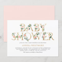 Blush Pink and Gold Foil Floral Girl Babydusche