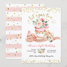 Blush Pink and Gold Let's Par-Tea Girl Birthday I