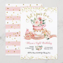 Blush Pink and Gold Let's Par-Tea Girl Birthday I Einladung