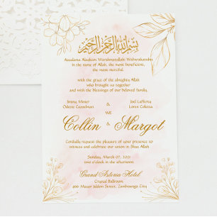 Blush Pink and Gold Muslim Wedding  Line Art Einladung