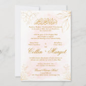 Blush Pink and Gold Muslim Wedding Line Art Einladung (Vorderseite)