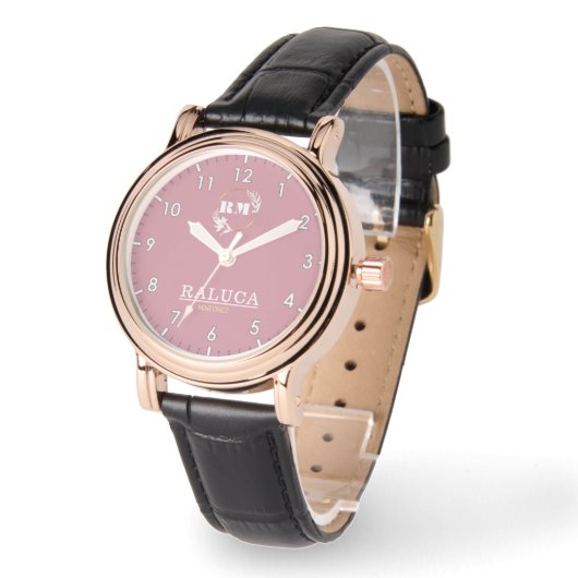 Blush Pink and Gold Personalized Custom Monogram Armbanduhr (Winkel)