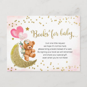 Blush Pink and Gold Teddy Bear Books for Baby Einladungspostkarte