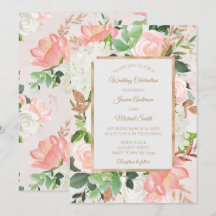 Blush Pink and Gold Watercolor Floral Wedding Card