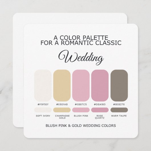 Blush Pink and Gold Wedding Color Palette Card Einladung (Vorne/Hinten)