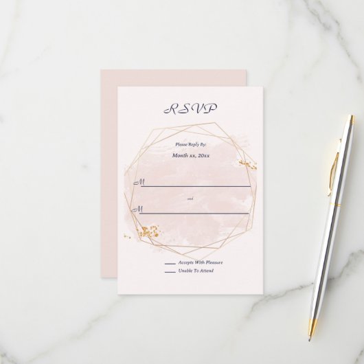 Blush Pink and Gold Wedding RSVP Karte (Vorderseite/Rückseite Beispiel)