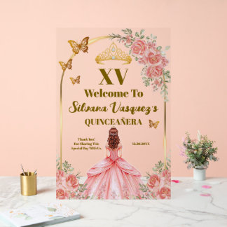 Blush Pink and Gold Welcome Sign for Quinceanera Acrylschild