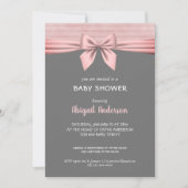 Blush Pink and Gray Bow Baby Dusche Einladung (Vorderseite)
