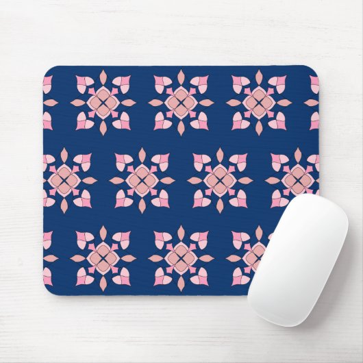 Blush Pink and Navy Geometric Floral Tiles Mousepad (Mit Mouse)