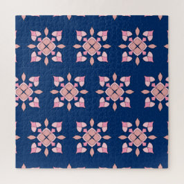 Blush Pink and Navy Geometric Floral Tiles Puzzle