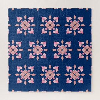 Blush Pink and Navy Geometric Floral Tiles Puzzle