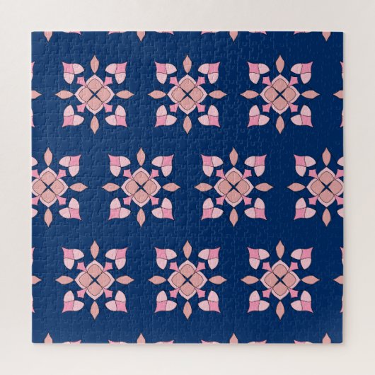 Blush Pink and Navy Geometric Floral Tiles Puzzle (Vertikal)