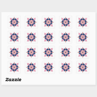 Blush Pink and Navy Geometric Floral Tiles Quadratischer Aufkleber