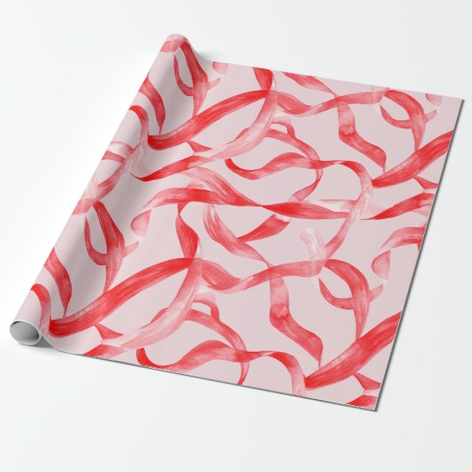 Blush Pink and Red Ribbon Geschenkpapier (Ungerollt)