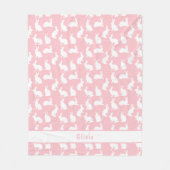 Blush Pink And White Bunny Pattern With Name Fleecedecke (Vorderseite)