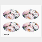 Blush Pink and White Cotton Wedding Ovaler Aufkleber (Blatt)