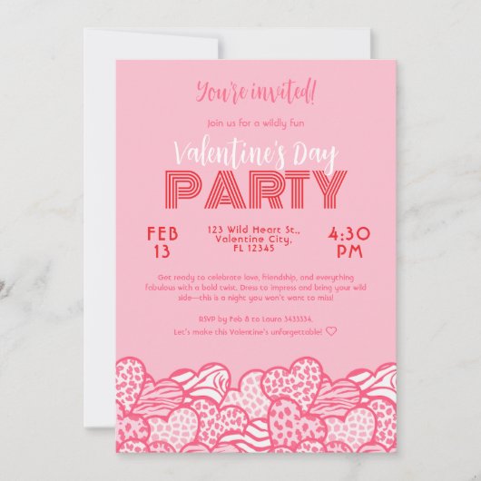 Blush Pink Animal Print Hearts Valentines Party Einladung (Vorderseite)