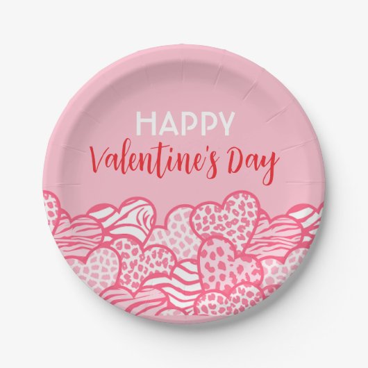 Blush Pink Animal Print Herz Valentinstag Party Pappteller (Vorderseite)