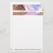 Blush Pink Aqua Blue Flüssiger Marmor Glitzer Geo Briefpapier (Vorne/Hinten)