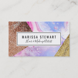 Blush Pink Aqua Blue Flüssiger Marmor Glitzer Geo Visitenkarte