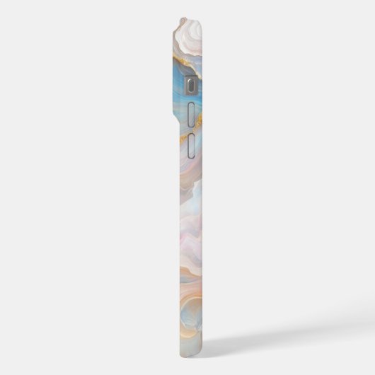 Blush Pink Aqua Blue Gold Weißer Marmor Muster Kun iPhone Hülle (Linke Seite)