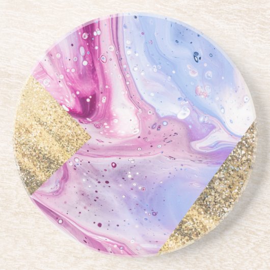 Blush Pink Aqua Blue Liquid Marble Glitzer Geo Getränkeuntersetzer (Vorne)