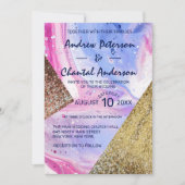 Blush Pink Aqua Blue Liquid Marble Glitzer Hochzei Einladung (Vorderseite)