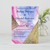 Blush Pink Aqua Blue Liquid Marble Glitzer Hochzei Einladung (Stehend Vorderseite)