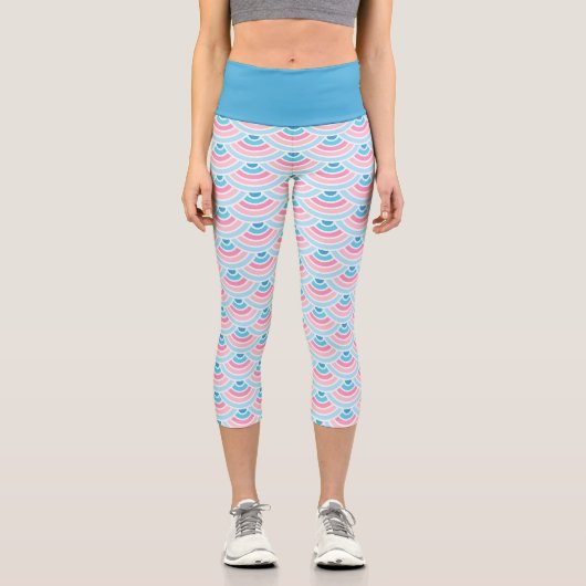 Blush Pink Aqua Blue Wacles Art Pattern Capri Leggings (Vorderseite)