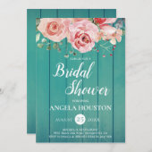 Blush Pink Aquamarin Blue Floral Wasserfarbe Dusch Einladung (Vorne/Hinten)