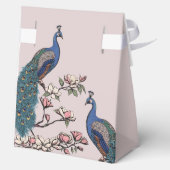 Blush Pink Aquamarine Peacocks & Magnolien Blume Geschenkschachtel (Rückseite)