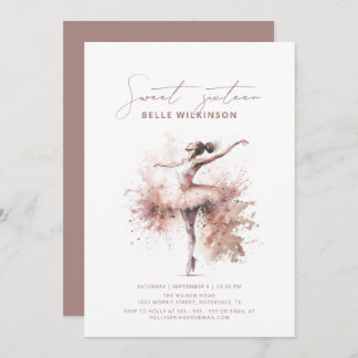 Blush Pink Aquarell Ballerina Sweet 16 Geburtstag Einladung