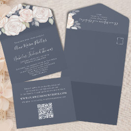 Blush Pink Aquarell Bläserblauer Hochzeitstag All In One Einladung