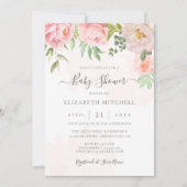 Blush Pink Aquarell Bläserne Peony Babydusche Einladung (Vorderseite)