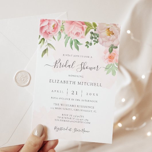 Blush Pink Aquarell Bläsernes Peak Brautparty Einladung