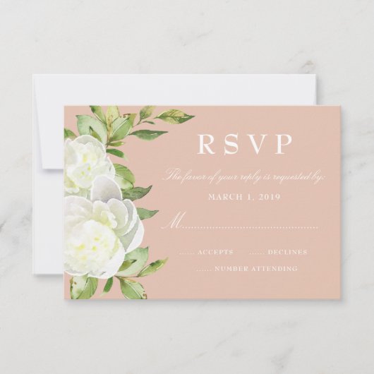 Blush Pink Aquarell Bläserpeony Wedding RSVP Karte (Vorderseite)
