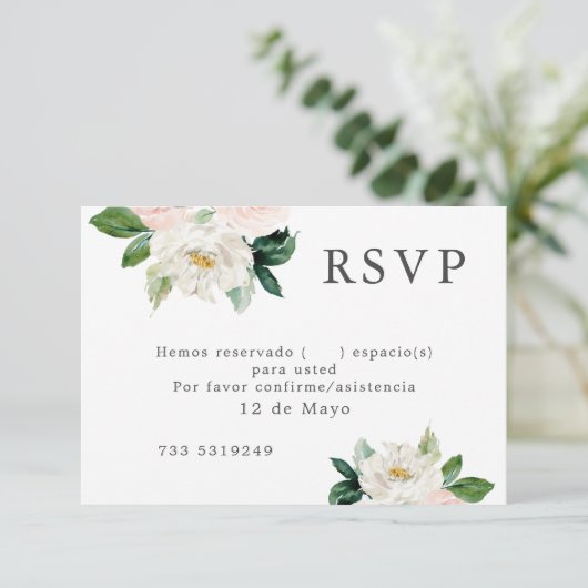 Blush Pink Aquarell Bloral Wedding RSVP Spanisch Einladung (Stehend Vorderseite)