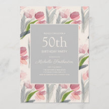 Blush Pink Aquarell Blume Tulips 50. Geburtstag