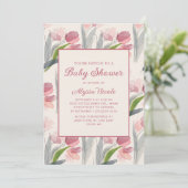 Blush Pink Aquarell Blume Tulips Kinderdusche Einladung (Stehend Vorderseite)