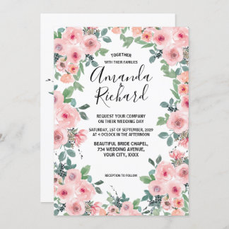Blush Pink Aquarell Blumen Schöne Hochzeit Einladung