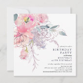 Blush Pink Aquarell Blumengeburt Einladung (Vorderseite)