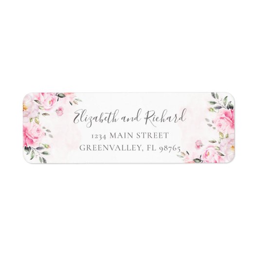 Blush Pink Aquarell Blumengrün Anschrift (Vorne)