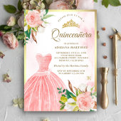 Blush Pink Aquarell Blumengrün Gold Quinceanera Einladung