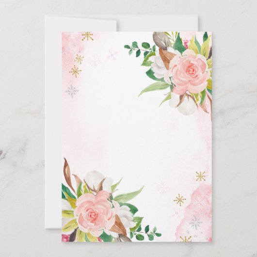 Blush Pink Aquarell Blumengrün Gold Quinceanera Einladung (Rückseite)