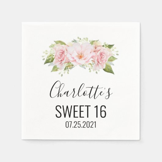 Blush Pink Aquarell Blumensüß 16 Geburtstag Serviette (Vorderseite)