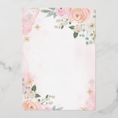 Blush Pink Aquarell Blumentaufen Gold Folieneinladung (Rückseite)
