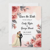 Blush Pink Aquarell Blütenbraun & Groom Hochzeit Save The Date (Vorderseite)