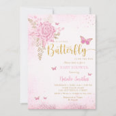 Blush Pink Aquarell Butterfly Girl Babydusche Einladung (Vorderseite)